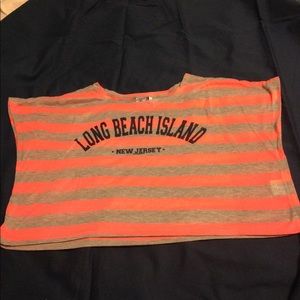 Pink and gray striped crop top